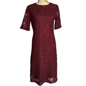 Sharagano burgundy lace midi dress